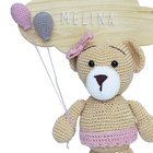 Porta Maternidade Nuvem Ursinha De Saia Rosa  Com Bexigas