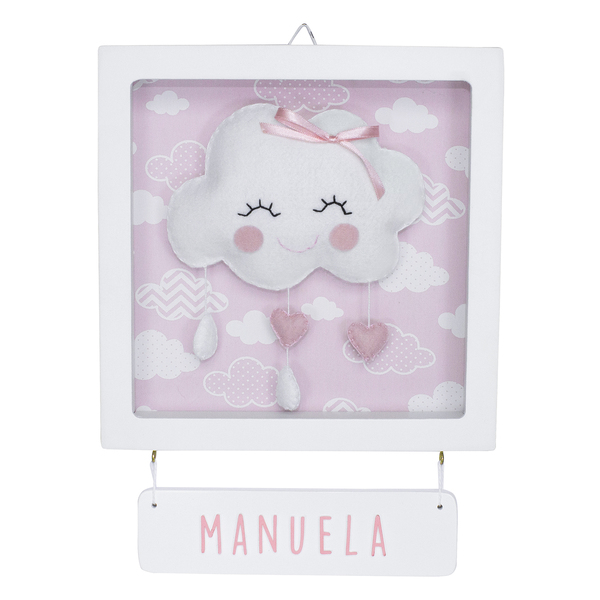 Porta Maternidade Quadro Acrílico Chuva De Amor Rosa