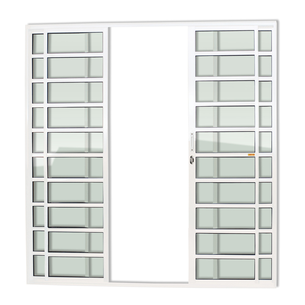 Porta Montada de Correr com Visor Metal Alumínio Super 25 com Travessas Central 2,10x2,00m Brimak