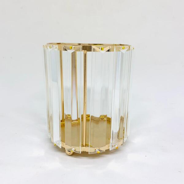 Porta Objetos Luxo Dourado Em Metal Com Adornos De Cristal