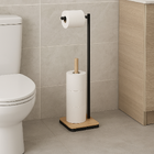 Porta Papel Higiênico De Bambu E Metal 18x18x71cm Jolitex Mek