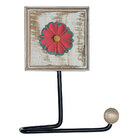 Porta Papel Higiênico De Madeira E Ferro Rustico Flor Vermelha