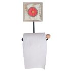 Porta Papel Higiênico De Madeira E Ferro Rustico Flor Vermelha