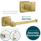 Porta Papel Higiênico Dourado Escovado Gancho Porta Toalha Ki
