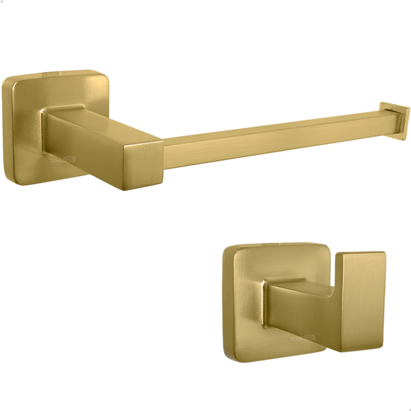 Porta Papel Higiênico Dourado Escovado Gancho Porta Toalha Ki