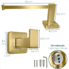 Porta Papel Higiênico Dourado Escovado Gancho Porta Toalha Ki