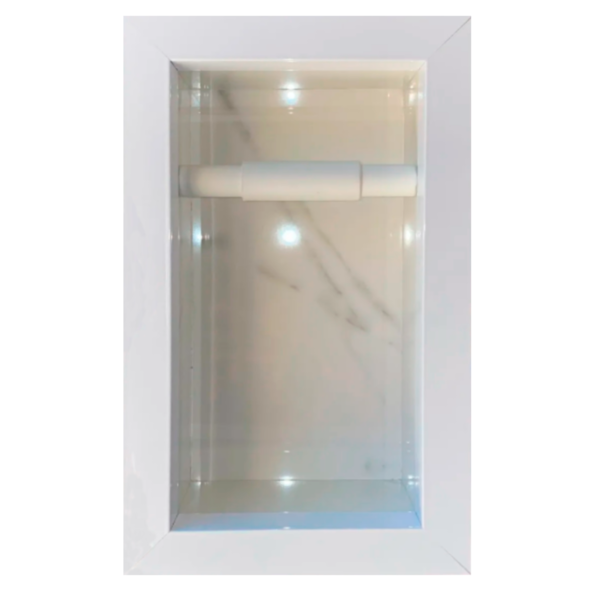 Porta Papel Higiênico Duplo em Porcelanato Branco Carrara