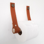 Porta Papel Higiênico Em Madeira E Couro Legítimo Marrom Tamp