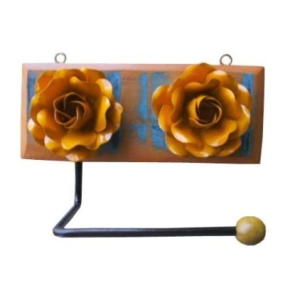 Porta Papel Higiênico Laranja Em Madeira E Ferro - Cód 1135