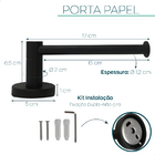 Porta Papel Higiênico Preto Fosco Papeleira Banheiro Aço Inox