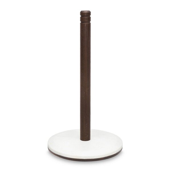 Porta Papel Toalha Em Mármore Branco E Madeira - Oxford