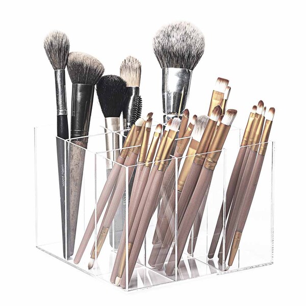 Porta Pincel De Maquiagem Em Acrílico Cristal Com 9 Divisórias