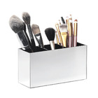 Porta Pincel De Maquiagem Em Acrílico Prata Com 3 Divisórias