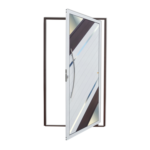 Porta Pivotante Lambri Alumínio Pintado Corten Texturizado e Branco com Puxador Lado Esquerdo 2,10x1,00m Brimak