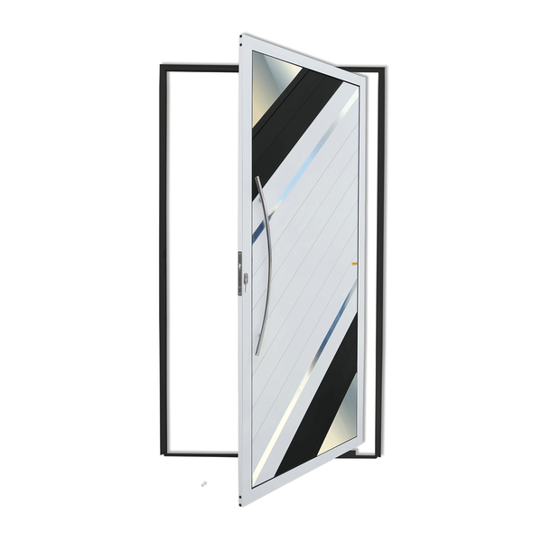 Porta Pivotante Lambri Alumínio Pintado Preto Acetinado e Branco com Puxador Lado Esquerdo 2,10x1,00m Brimak