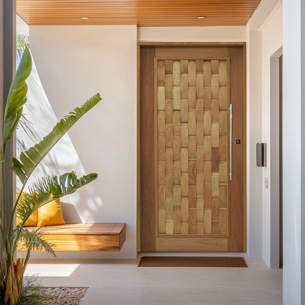 Porta Pivotante Couro Em Pé Batente 14 Puxador Tubo 80 Cm 110