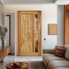 Porta Pivotante Couro Em Pé Losango Batente 14 Puxador Barra