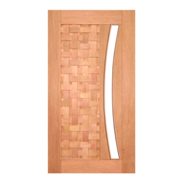 Porta Pivotante Couro Trançado Arco P/vidro Montada Em Madeir