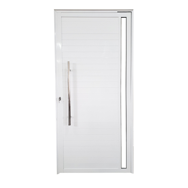 Porta Pivotante De Alumínio Branco Com Puxador E Vidro Linha