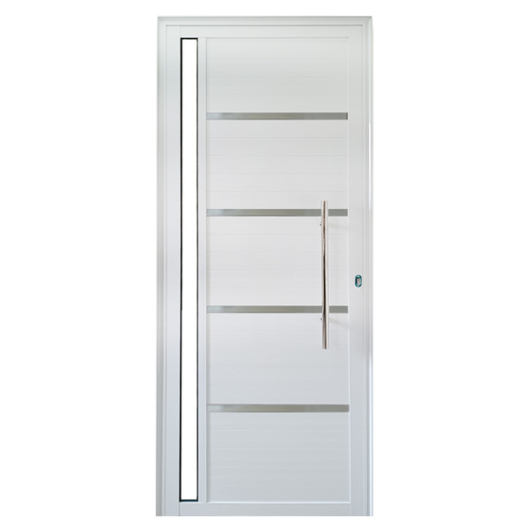 Porta Pivotante De Alumínio Branco Com Puxador, Friso E Visor