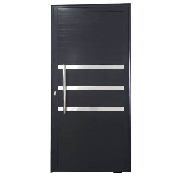 Porta Pivotante De Alumínio Preto Com Puxador E Friso Linha V