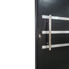 Porta Pivotante De Alumínio Preto Com Puxador, Friso E Vidro