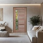 Porta Pivotante Eucalipto Com Visor Batente 14 Puxador Barra