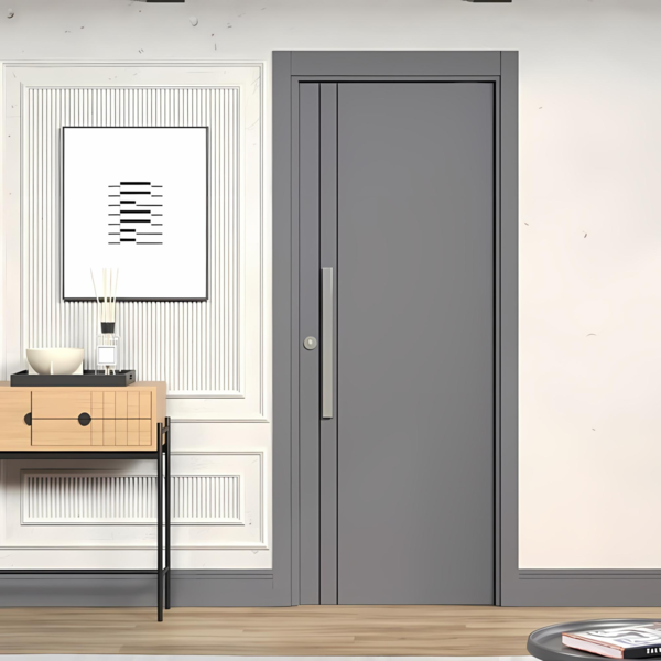 Kit Porta de Madeira Pivotante Direito e Esquerdo Grafite Line 230x110cm com Batente 12 a 23cm Vivace Plus Artens