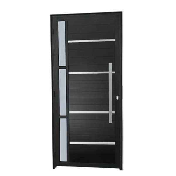 Porta Pivotante Lambril Aluminio Preto Com Friso E Visor 2.10
