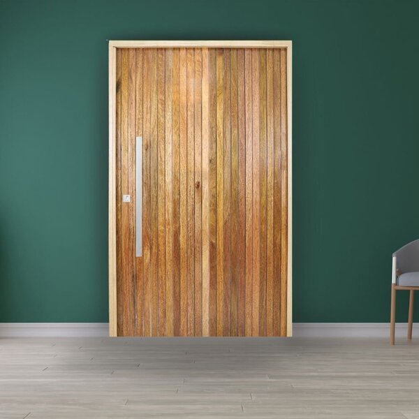 Porta Pivotante Ripada Cedro Batente 14 Puxador Barra Chata 1