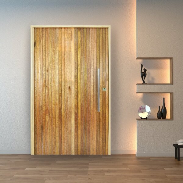 Porta Pivotante Ripada Cedro Batente 14 Puxador Tubo 120 X 21