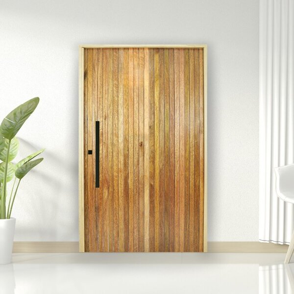 Porta Pivotante Ripada Cedro Batente 14 Puxador Tubo 120 X 21