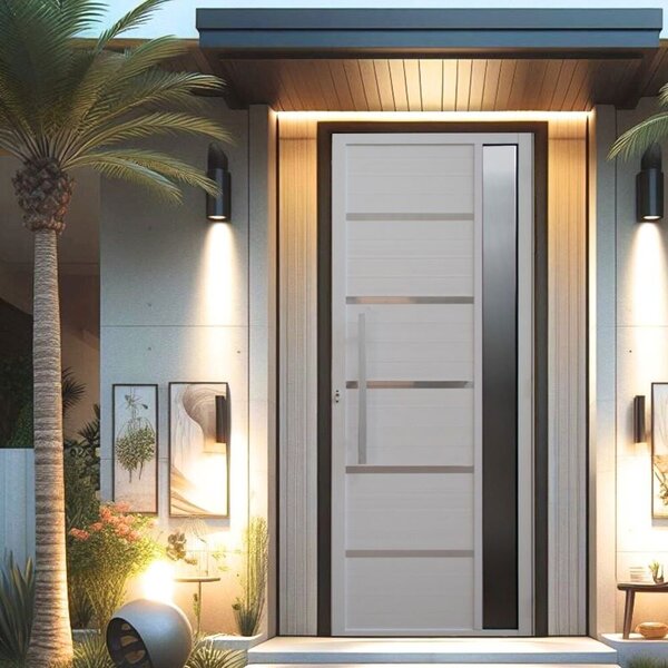 Porta Pivotante Solara Alumínio Com Visor Puxador Barra Chata