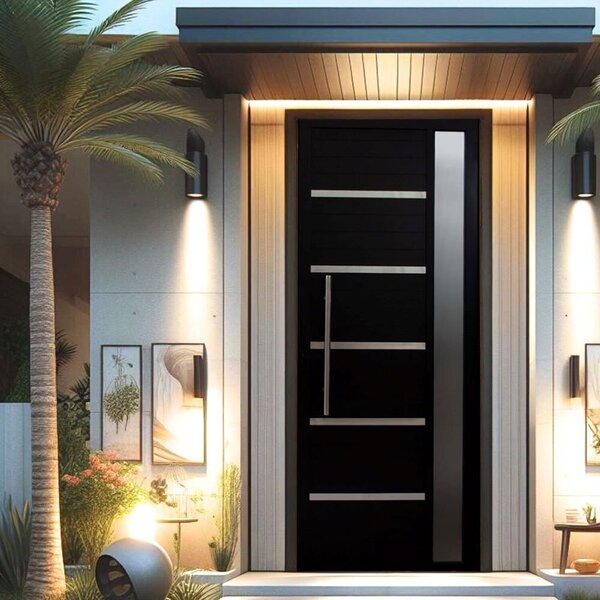 Porta Pivotante Solara Alumínio Com Visor Puxador Tubolar 210