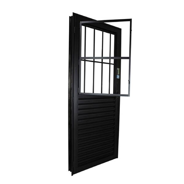 Porta Postigo Mista Laminada de Giro Direito 1 Folha Alumínio Pintado Preto 2,15x0,84m Stander CRV
