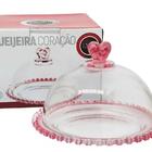 Porta Queijo Frios Queijeira Cúpula Cristal Borda Rosa Heart