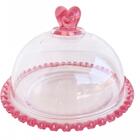 Porta Queijo Frios Queijeira Cúpula Cristal Borda Rosa Heart