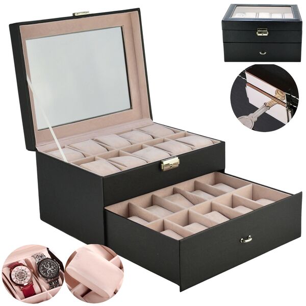 Porta Relógios Caixa Estojo Para 20 Relógios Luxo Cbrn10479
