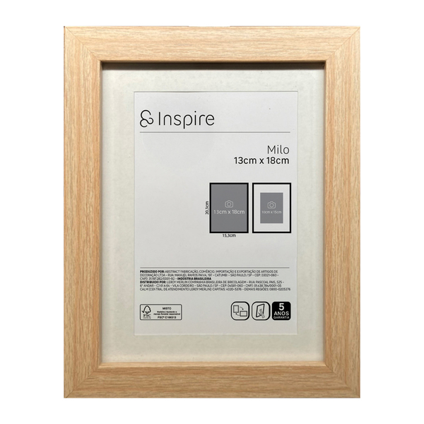 Porta Retrato com Vidro Milo Marrom 1 Foto 13x18cm Inspire