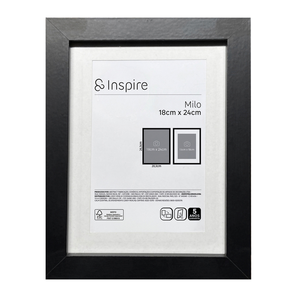 Porta Retrato com Vidro Milo Preto 1 Foto 24x18cm Inspire