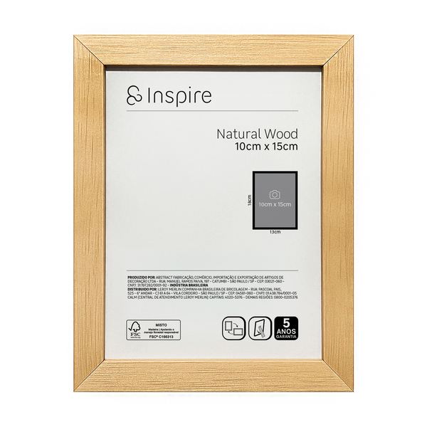 Porta Retrato com Vidro Wood Marrom 1 Foto 10x15cm
