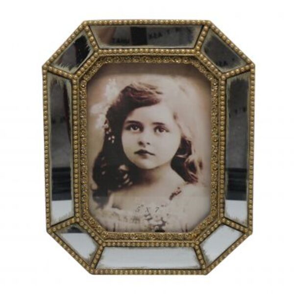 Porta Retrato De Resina C/ Acabamento Espelho E Dourado