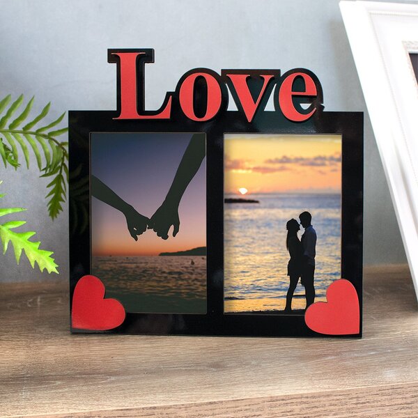 Porta-retrato Decorativo Em Mdf Preto E Vermelho Love - 10x15