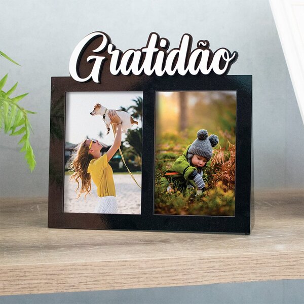 Porta-retrato Decorativo Em Mdf Preto Gratidão - 10x15 Cm