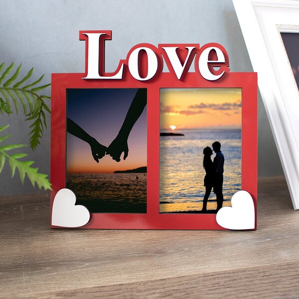 Porta-retrato Decorativo Em Mdf Vermelho E Branco Love - 10x1