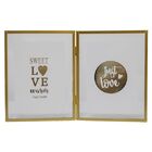 Porta Retrato Duplo Vidro Dourado Em Metal Sweet Love