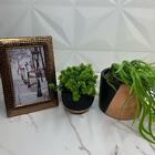 Porta Retrato E Conjunto Vasos De Cimento Na Cor Cobre