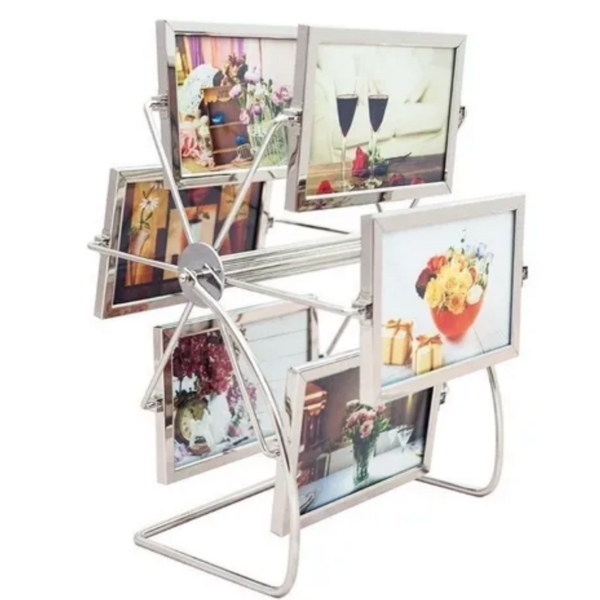 Porta Retrato Giratorio De Metal Para 12 Fotos 10x15 Cinza Es
