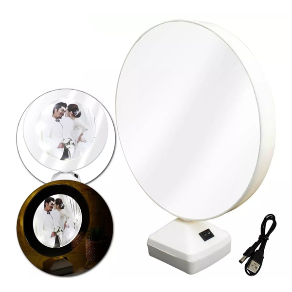 Porta Retrato Led Espelho Mágico De Mesa Branco Redondo Cbrn2