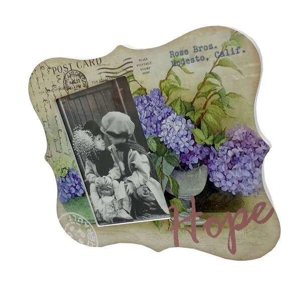 Porta Retrato Madeira Moldura Para Foto 10x15 Retro Flor Deco